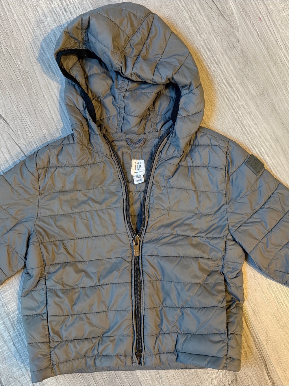 GAP Kids Olive Gray Hooded Packable Puffer Jacket